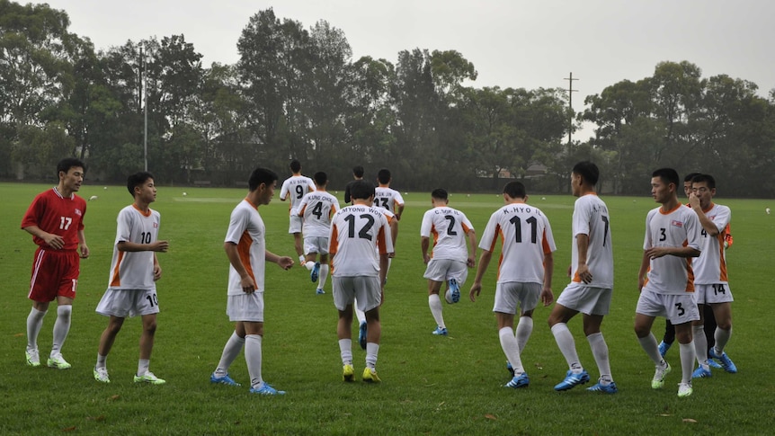 North Korean hearing impaired football team in training