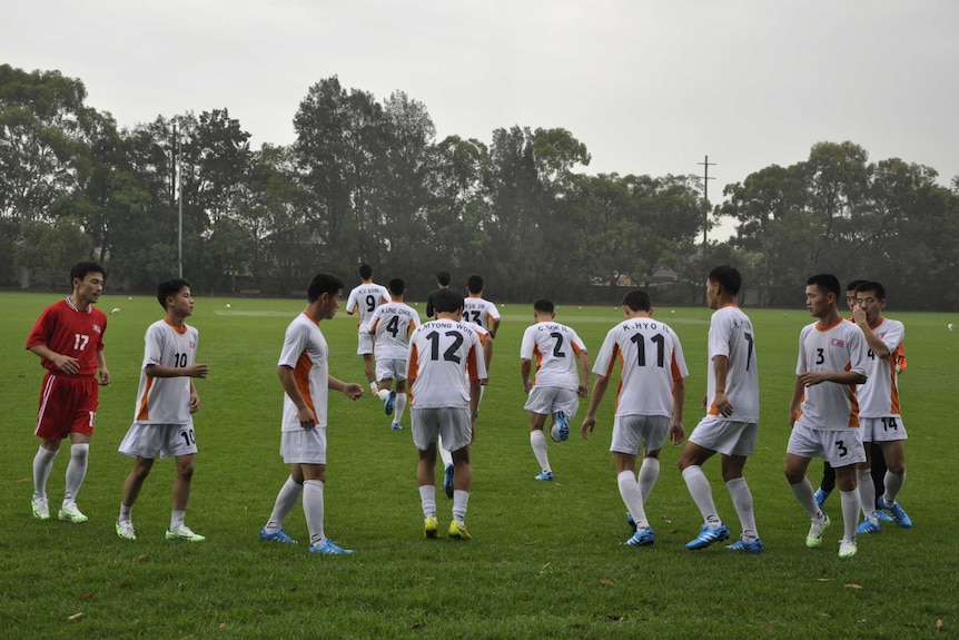 North Korean hearing impaired football team in training