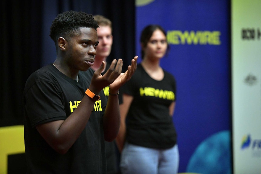 Heywire winner performing their idea at the 2020 Heywire Summit in Canberra