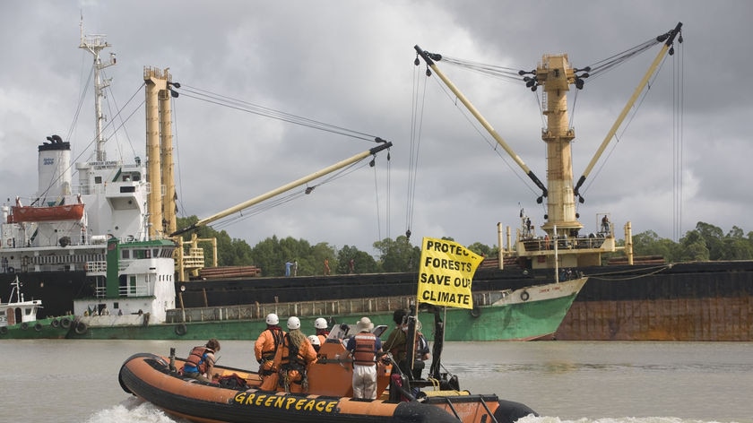 Greenpeace was protesting against what it says is illegal logging in PNG.