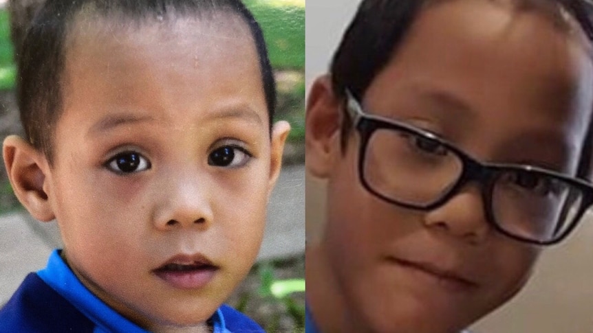 Two photos of a young boy killed