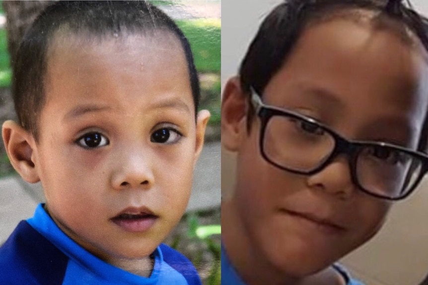 Two photos of a young boy killed