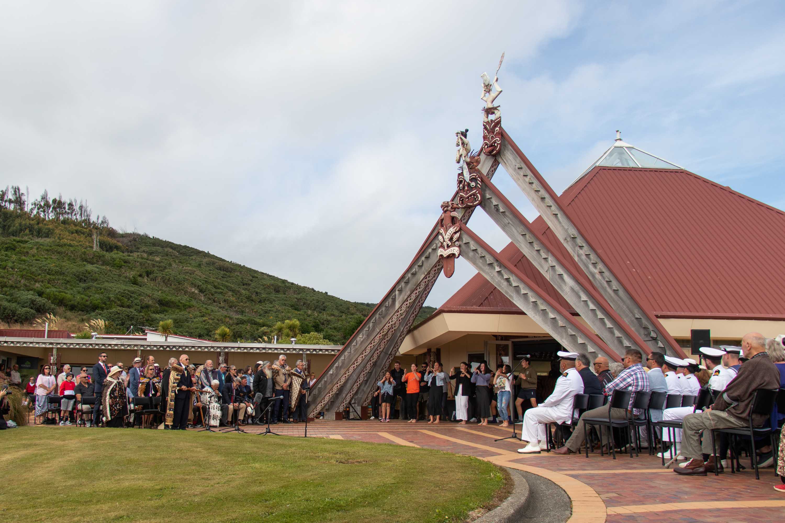 Carvings adorn the marae.