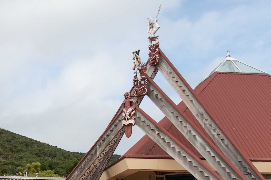 Carvings adorn the marae.