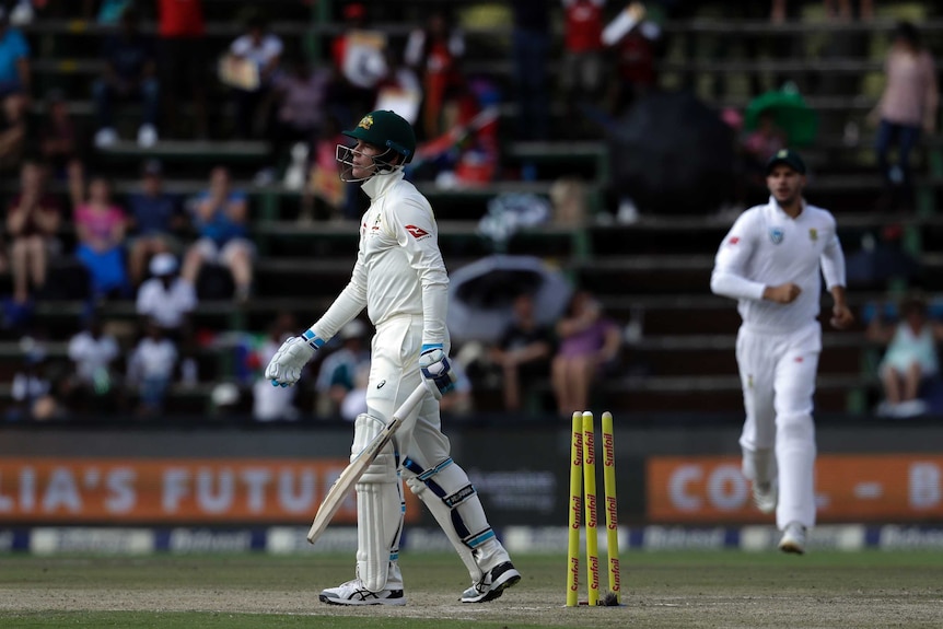 Peter Handscomb walks off after being bowled in Johannesburg