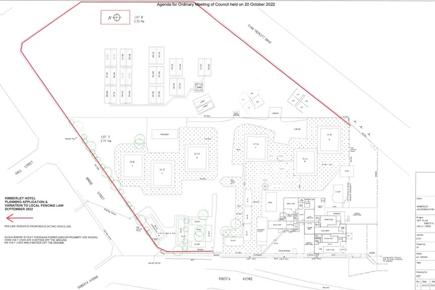 Blueprint map of a hotel perimeter.