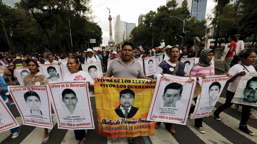 Relatives of the 43 missing students protest in Mexico