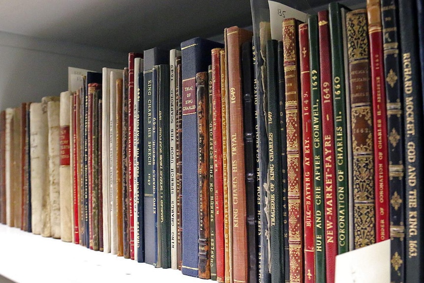 A small portion of the books in John Emmerson's collection covering seventeenth century English history.
