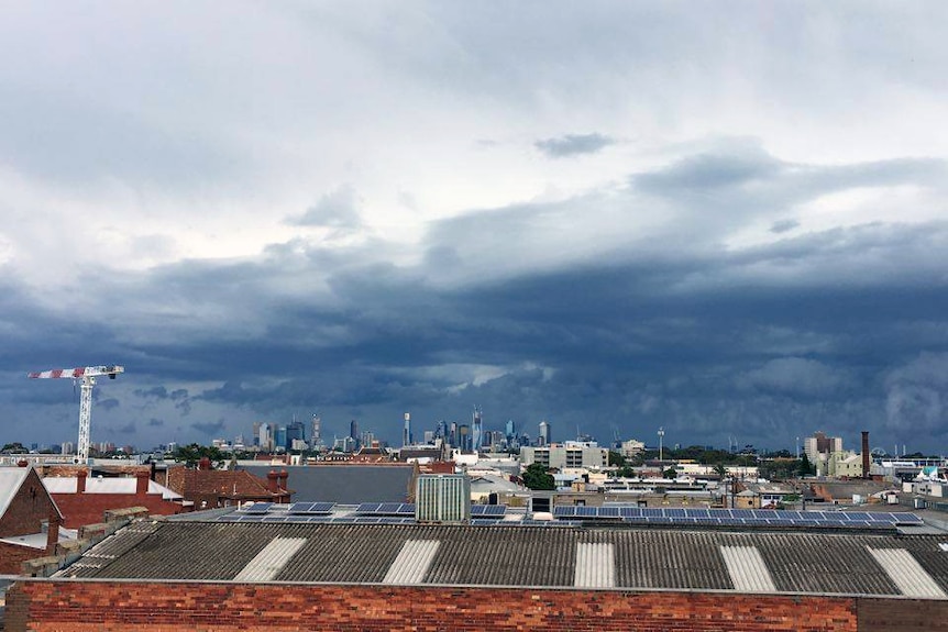 Storm clouds over Melbourne, as seen from Brunswick in the city's north.