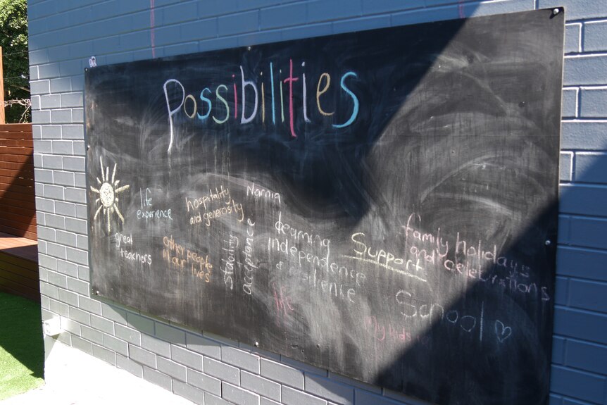 A blackchalk board with motivational words written on it.