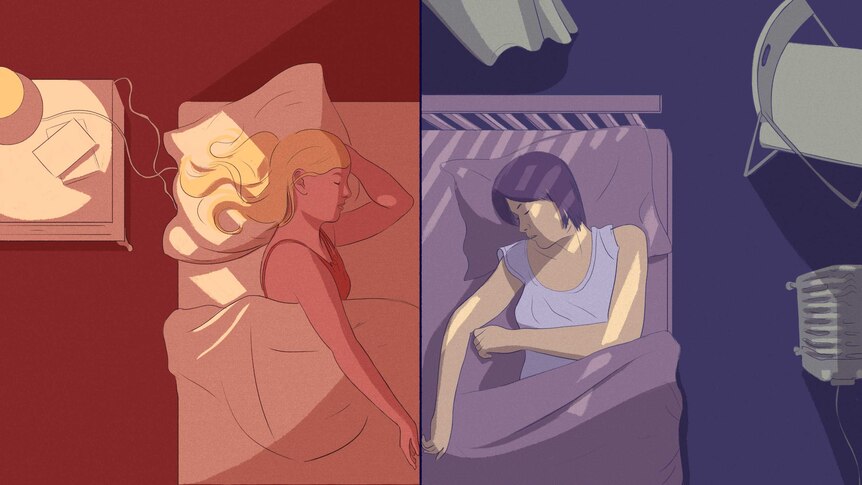 two girl friends sleep next to each other in separate beds but their hands are touching