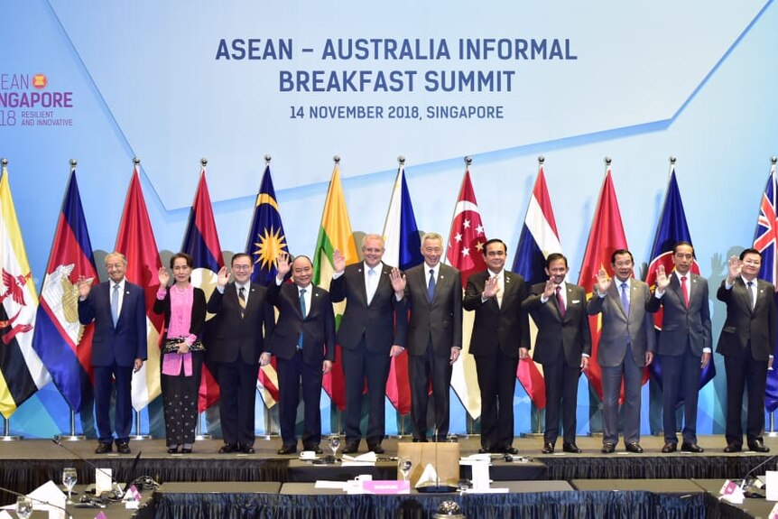 Para pemimpin negara-negara ASEAN dan Australia di Singapura (14/11).