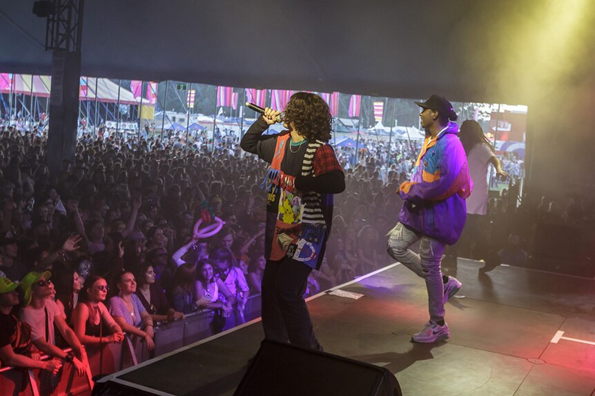 Baker Boy and KIAN performing at the Mix Up Tent at Splendour In The Grass 2018