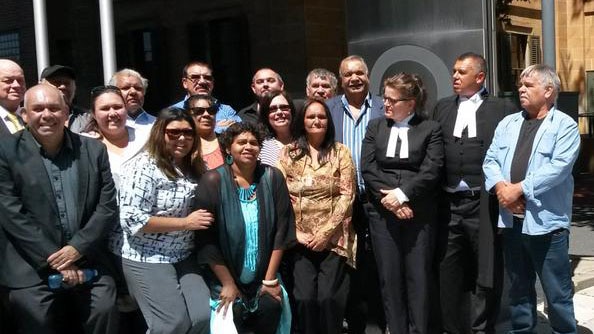 Claimants from the Barngarla people outside Federal Court in Adelaide