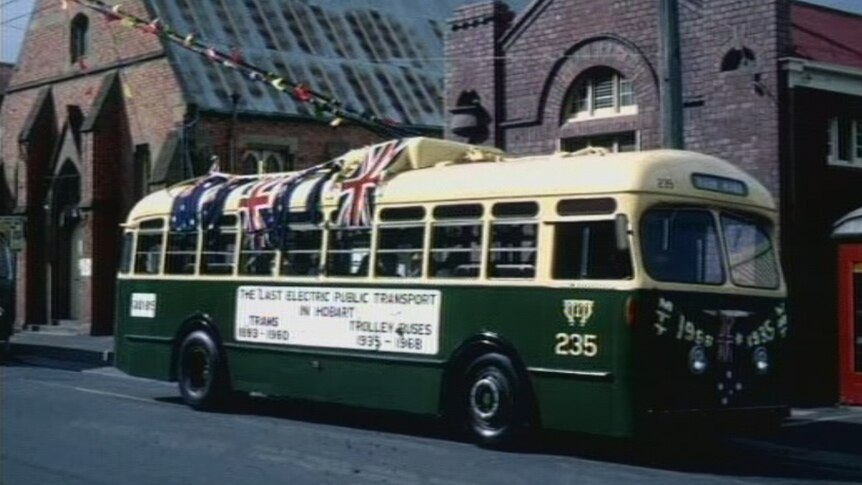 The 235 trolley bus on its final run in Hobart.