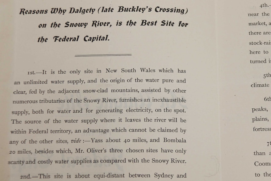 A promotional pamphlet for the NSW town of Dalgety highlights its water supply.