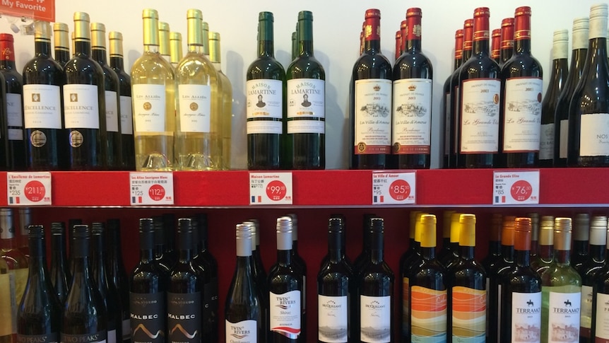 Imported wine at a market in China
