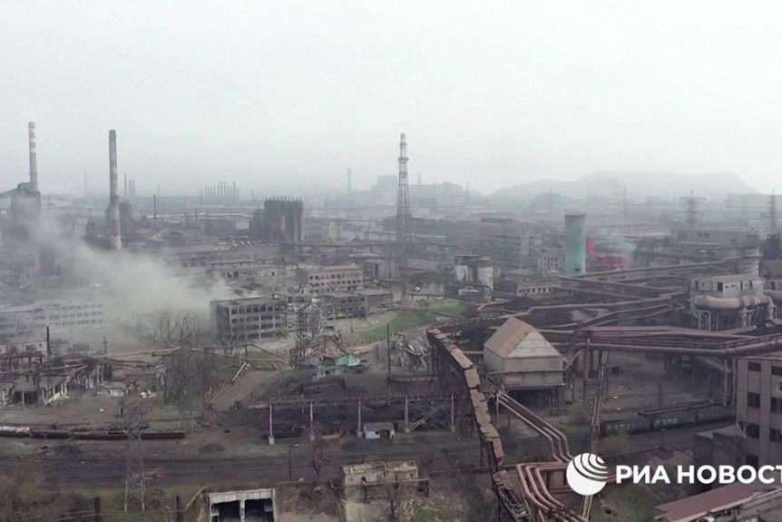 Drone footage shows the Azovstal steelworks where Ukrainian soldeirs are holding out