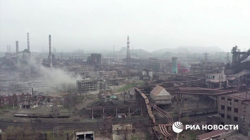 Drone footage shows the Azovstal steelworks where Ukrainian soldeirs are holding out