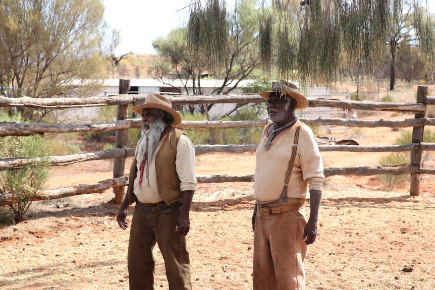 Gibson John and Hamilton Morris on the Alice Springs set of Sweet Country