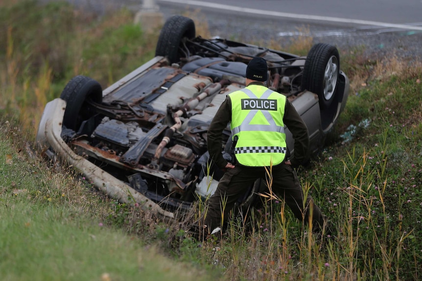 The suspect crashed his car after a four kilometre police pursuit outside Montreal, Quebec.