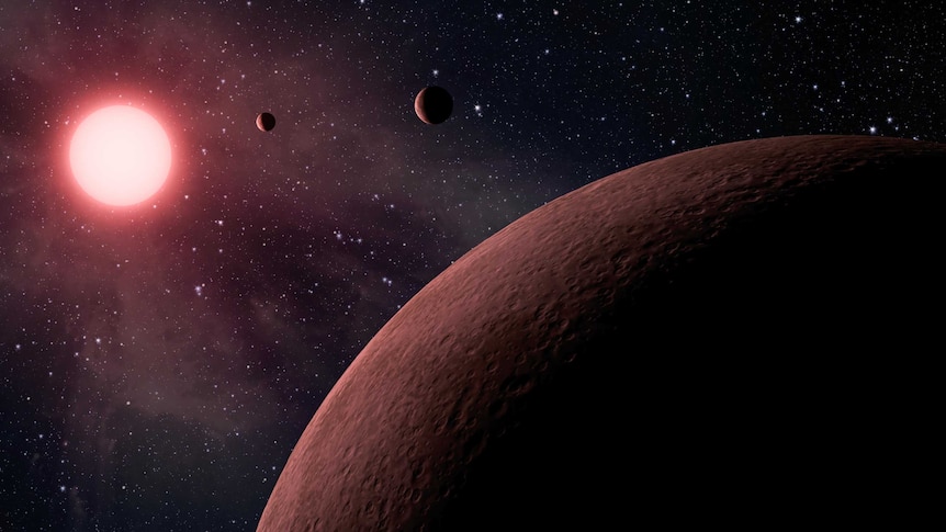 An artist's impression of planets orbiting in the habitable zone of their star.