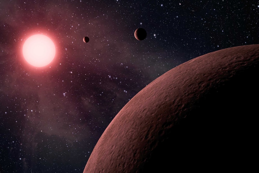 An artist's impression of planets orbiting in the habitable zone of their star.