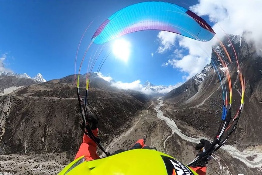 The view over nepal from a paraglider.