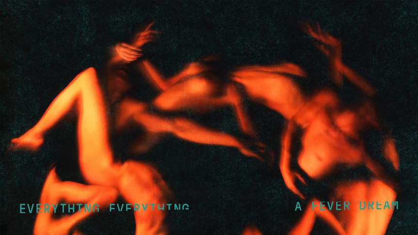 Image of bodies and text on the front cover of Everything Everything's new album, A Fever Dream