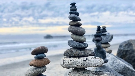 An example of the rock stacking trend on social media.