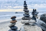 An example of the rock stacking trend on social media.