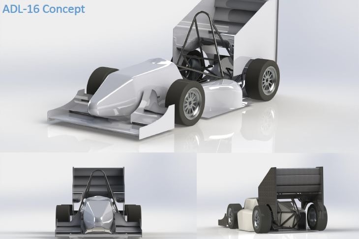 Concept mock-ups of the Adelaide University Motorsport Team vehicle.