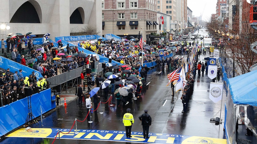 The one-year anniversary of the 2013 Boston Marathon bombings in Boston, Massachusetts.