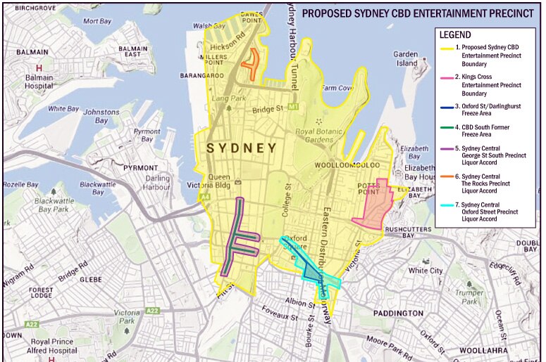 Proposed boundaries for Sydney alcohol restrictions