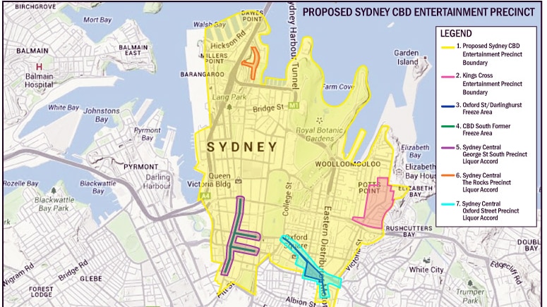 Proposed boundaries for Sydney alcohol restrictions