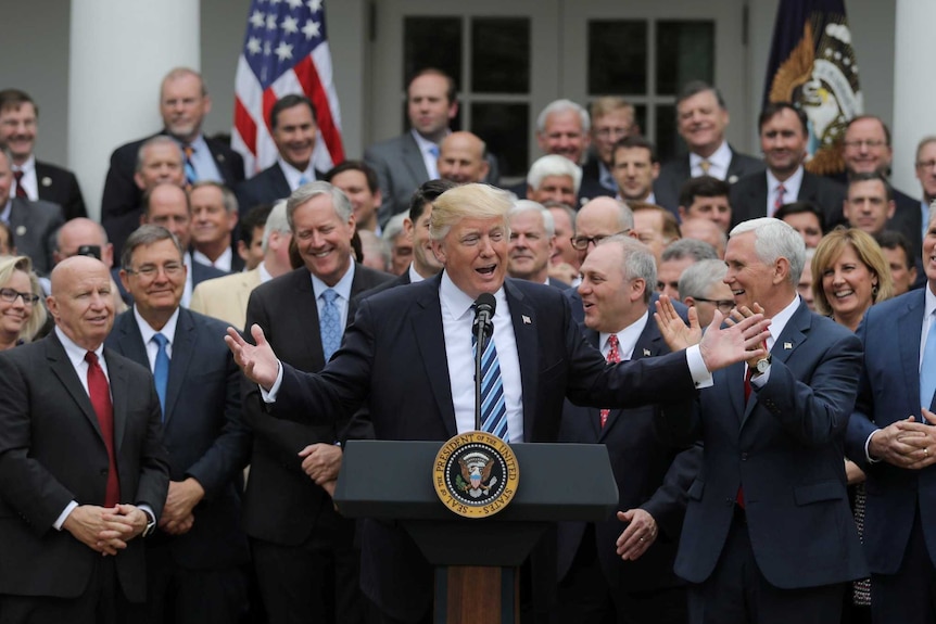 Donald Trump holds a press conference in the Rose Garden