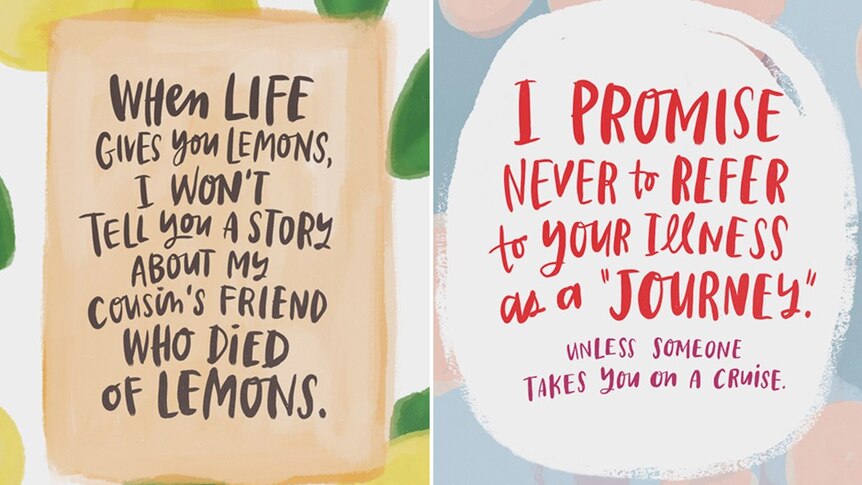 Two of Emily McDowell's frank and humorous 'empathy cards'.