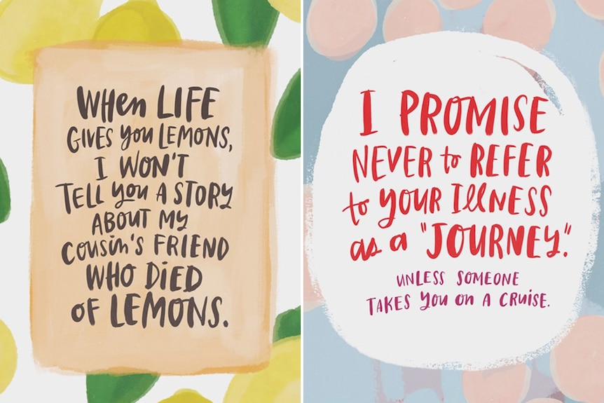 Two of Emily McDowell's frank and humorous 'empathy cards'.