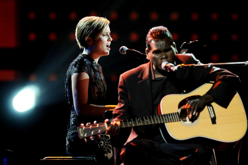 Australian musicians Gurrumul and Missy Higgins on stage.