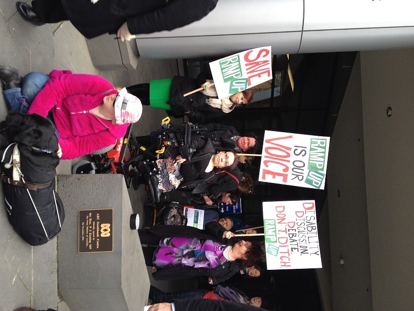 Disabled man asked to leave Melbourne ABC during Ramp Up protest - ABC News