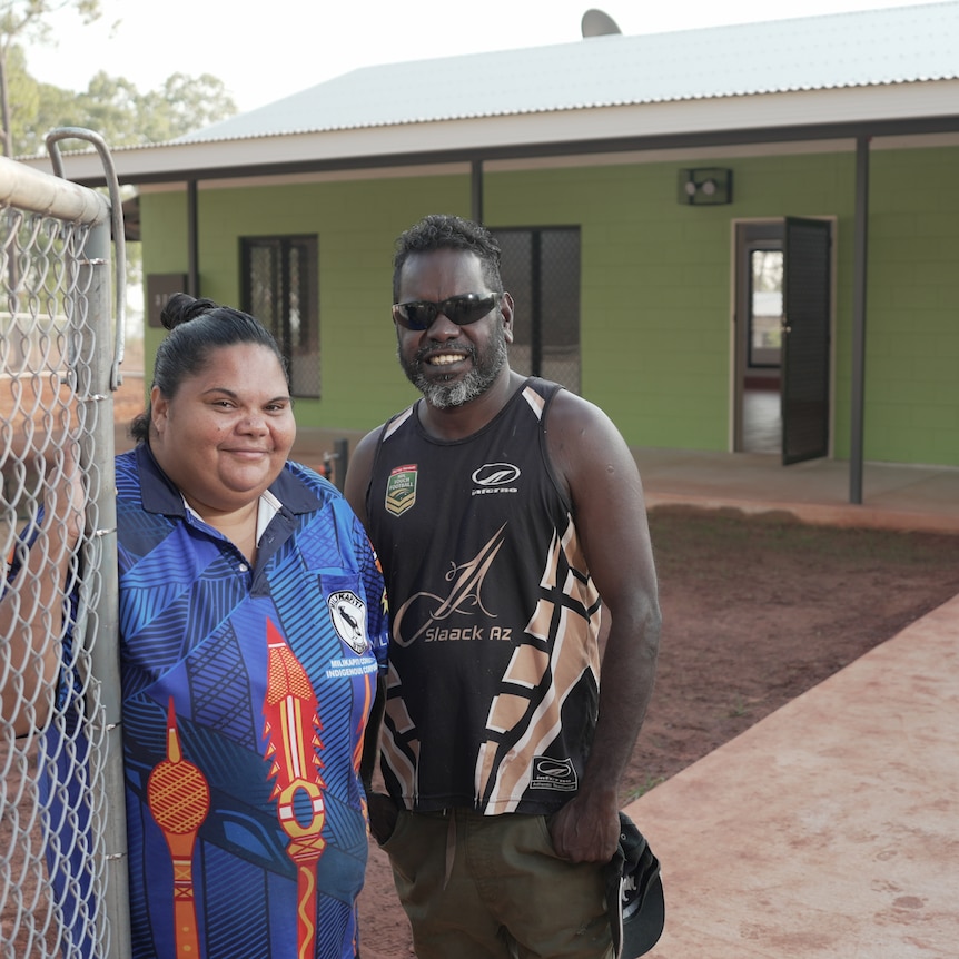 Jacinta Bennett and Dominic Brown at their new house in Milikapiti.