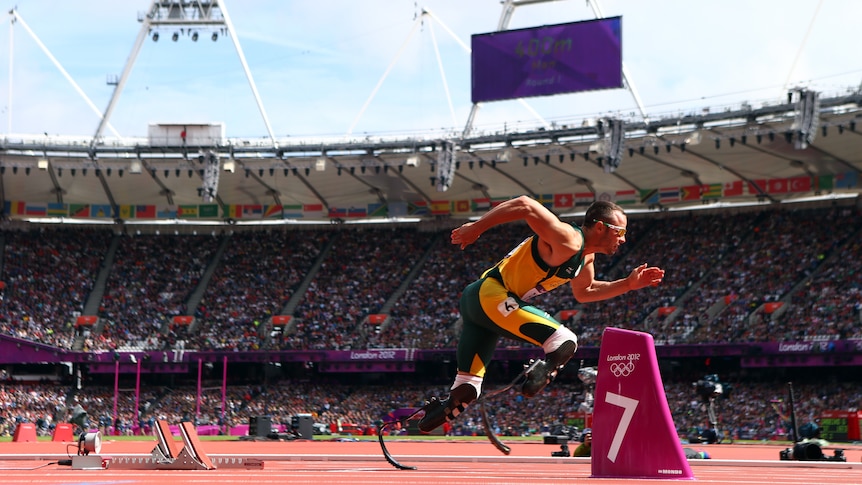 Blade Runner ... Oscar Pistorius competes in the Men's 400m Round 1 Heats during the London Olympics.