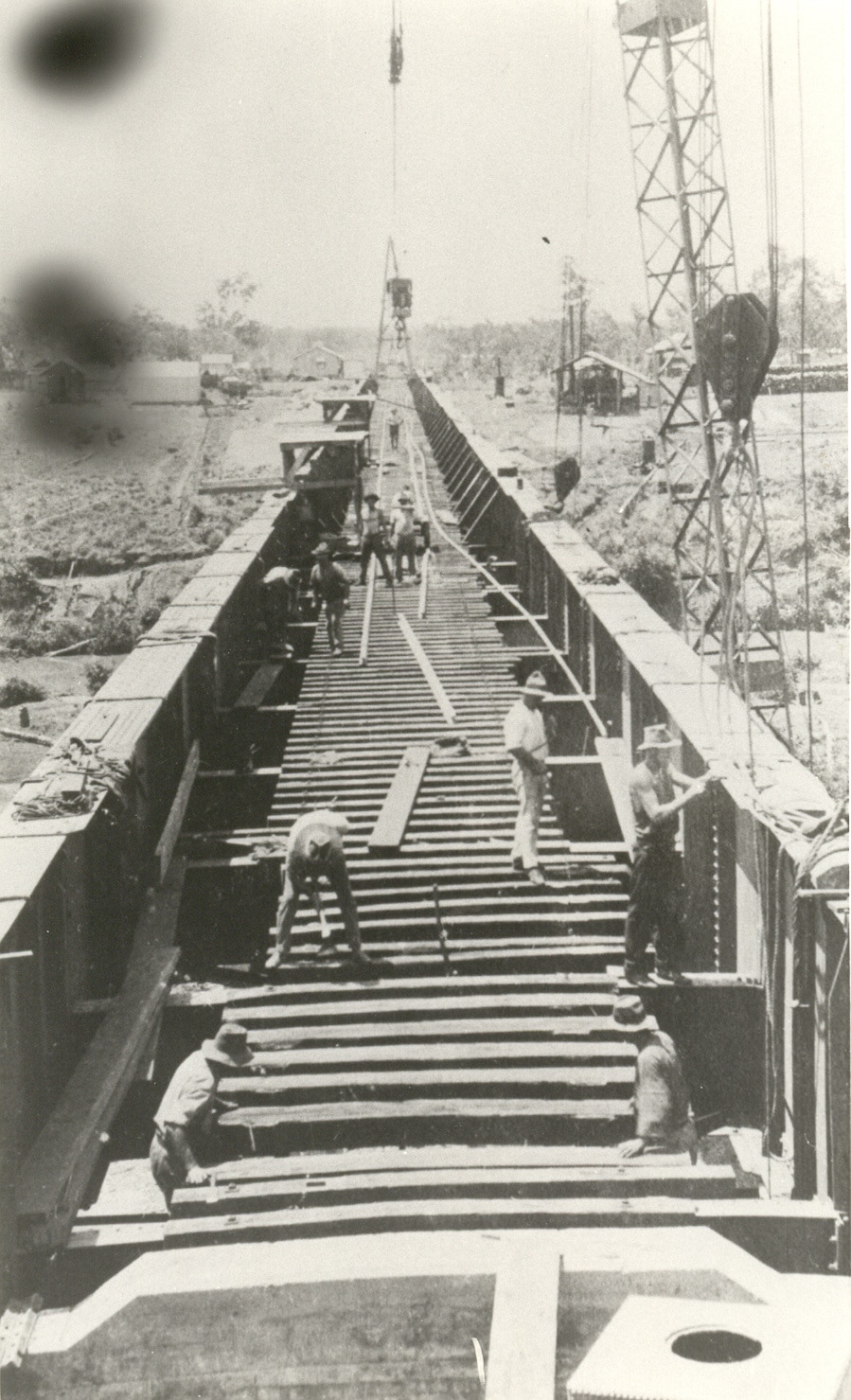 A bridge in the process of being built in 1924