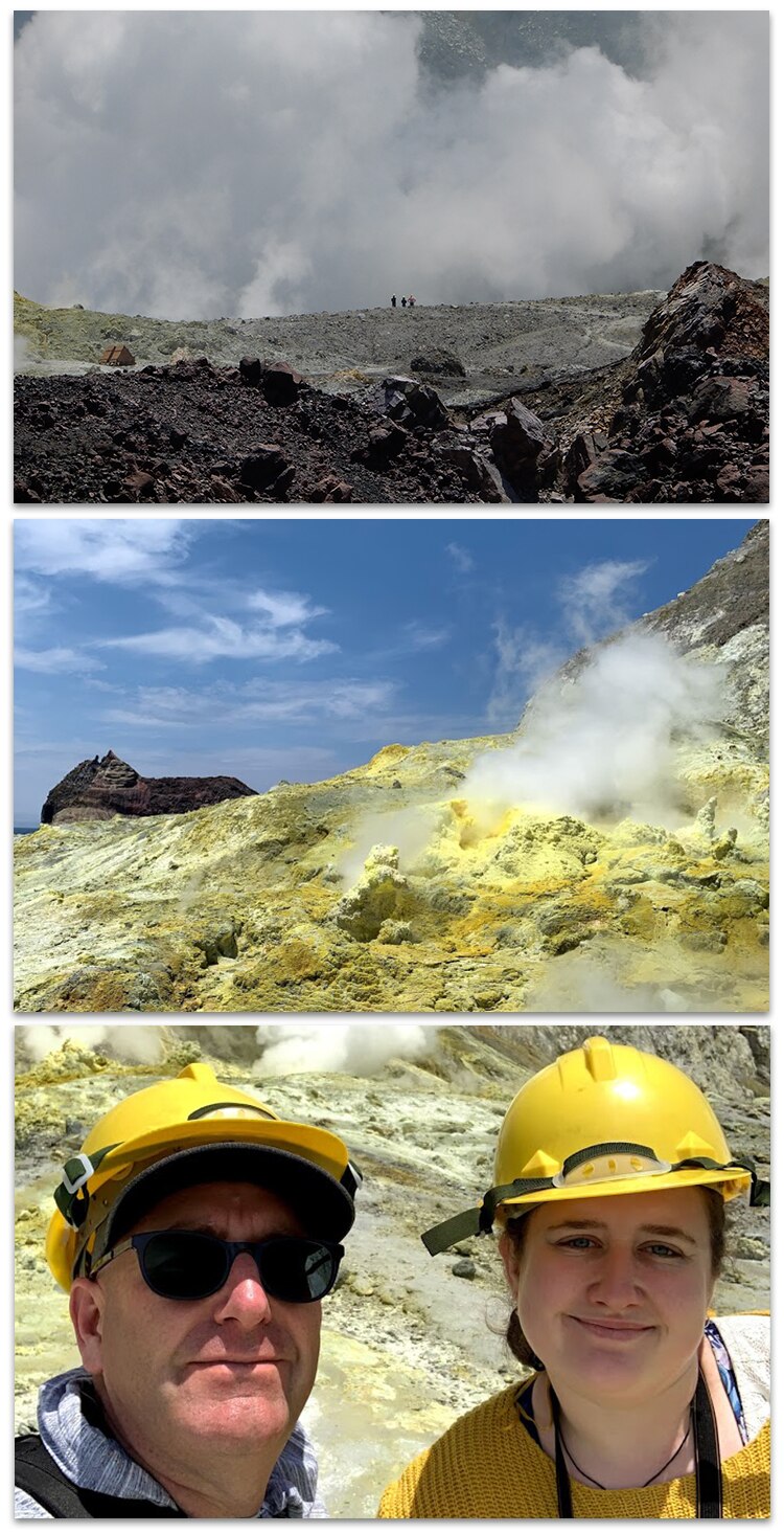 Geoff Hopkins and his daughter Lillani Hopkins (bottom image) pictured on White Island