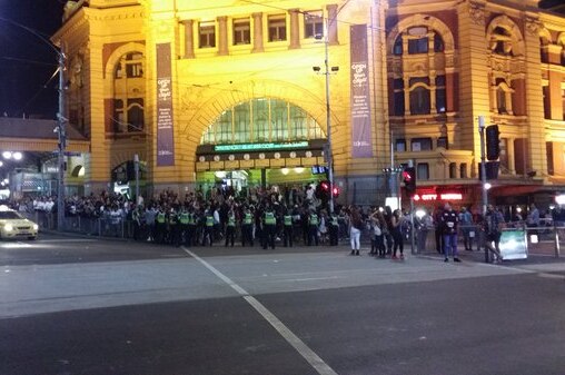 Police seen at Flinders Street Station