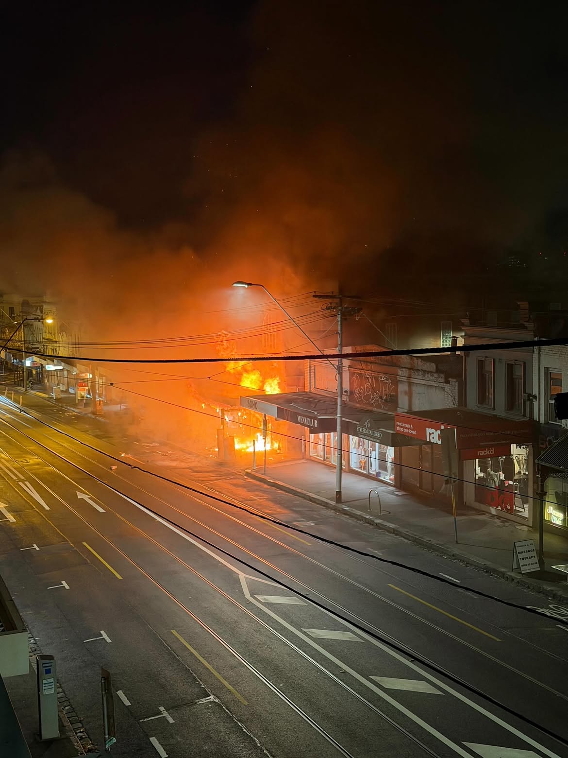 tobacco company richmond fire An inferno has ripped through a shopping strip after a car rammed into a store and set it alight, destroying more than 10 businesses. > https://t.co/NCJYF41ecd Victoria Police investigate second suspicious
