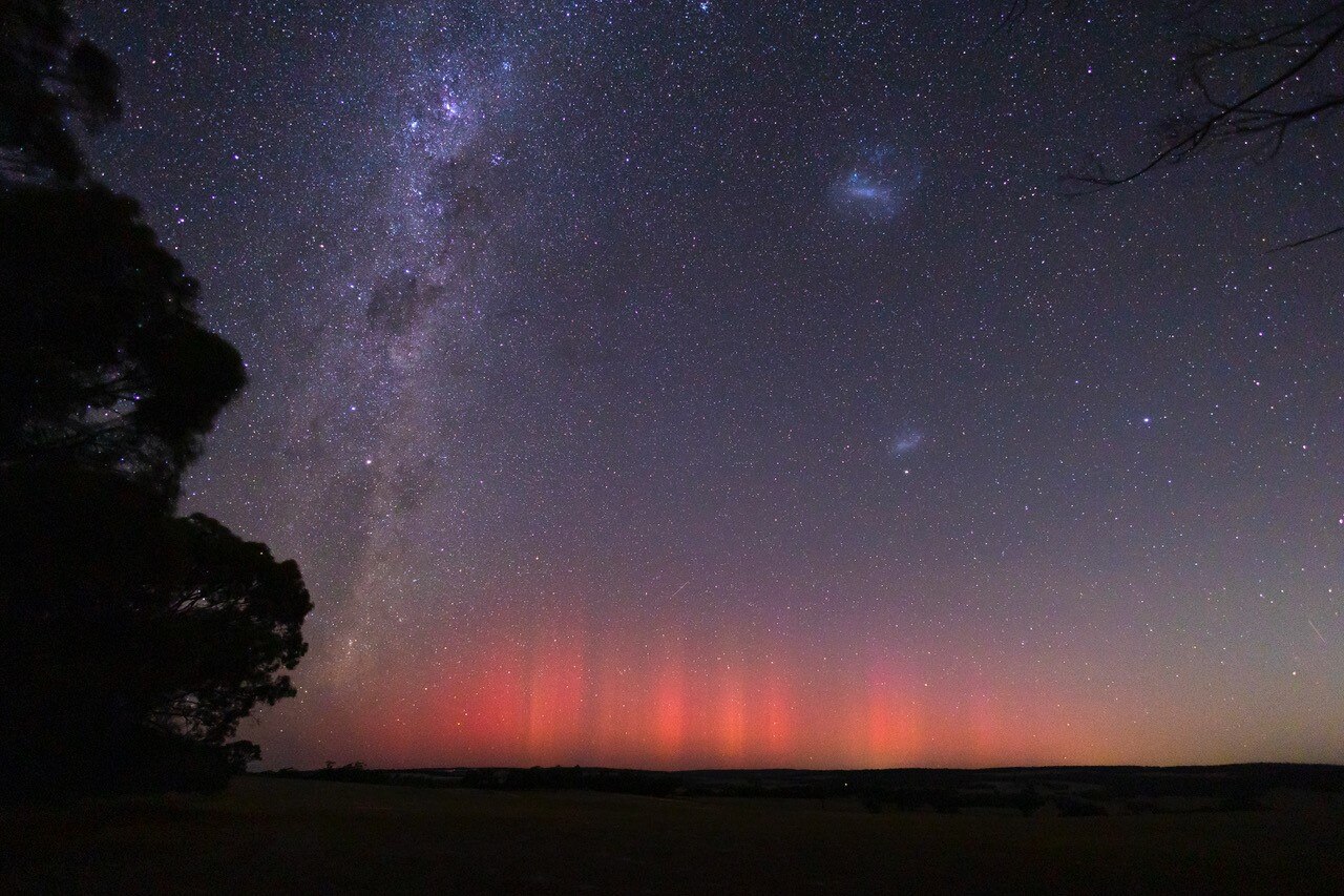 red lights in night sky