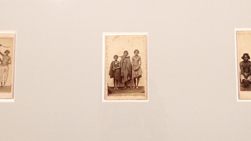 Photo postcards at the exhibition, Captured: Early Brisbane photographers and their Aboriginal subjects.