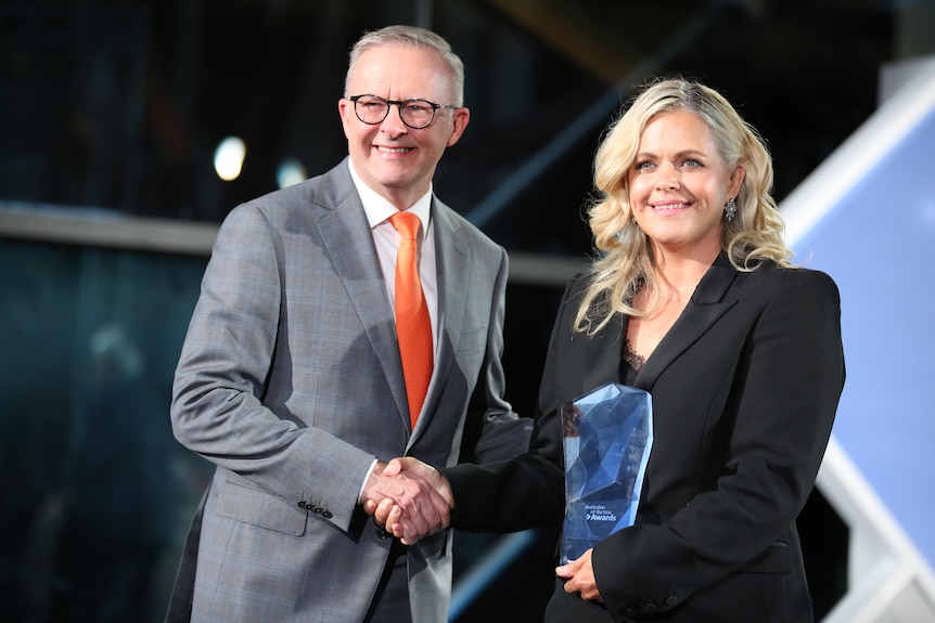 2023 Australian of the Year Taryn Brumfitt with Prime Minister Anthony Albanese