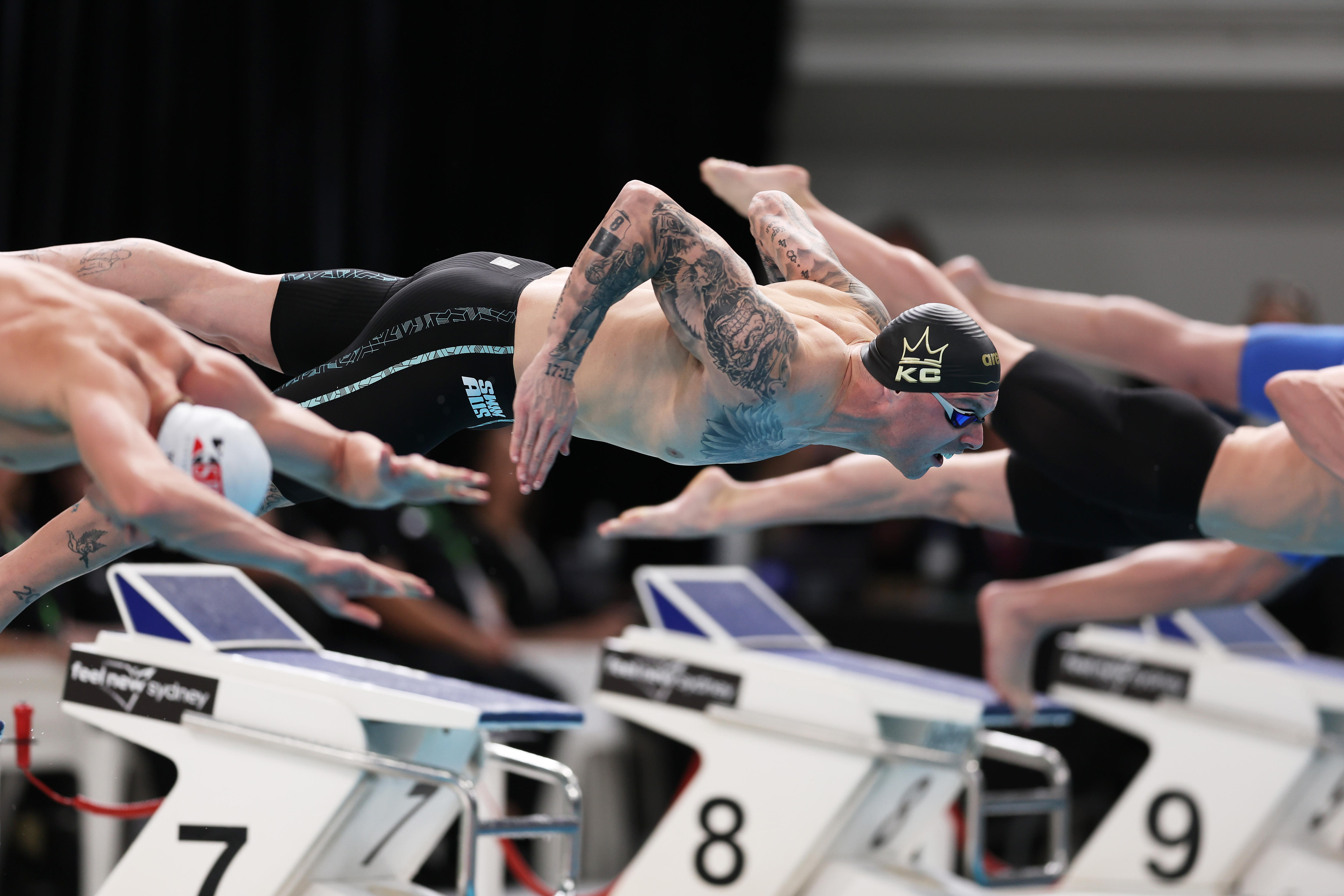 Kyle Chalmers dives into the water to start a race at the Australian Swimming Trials.